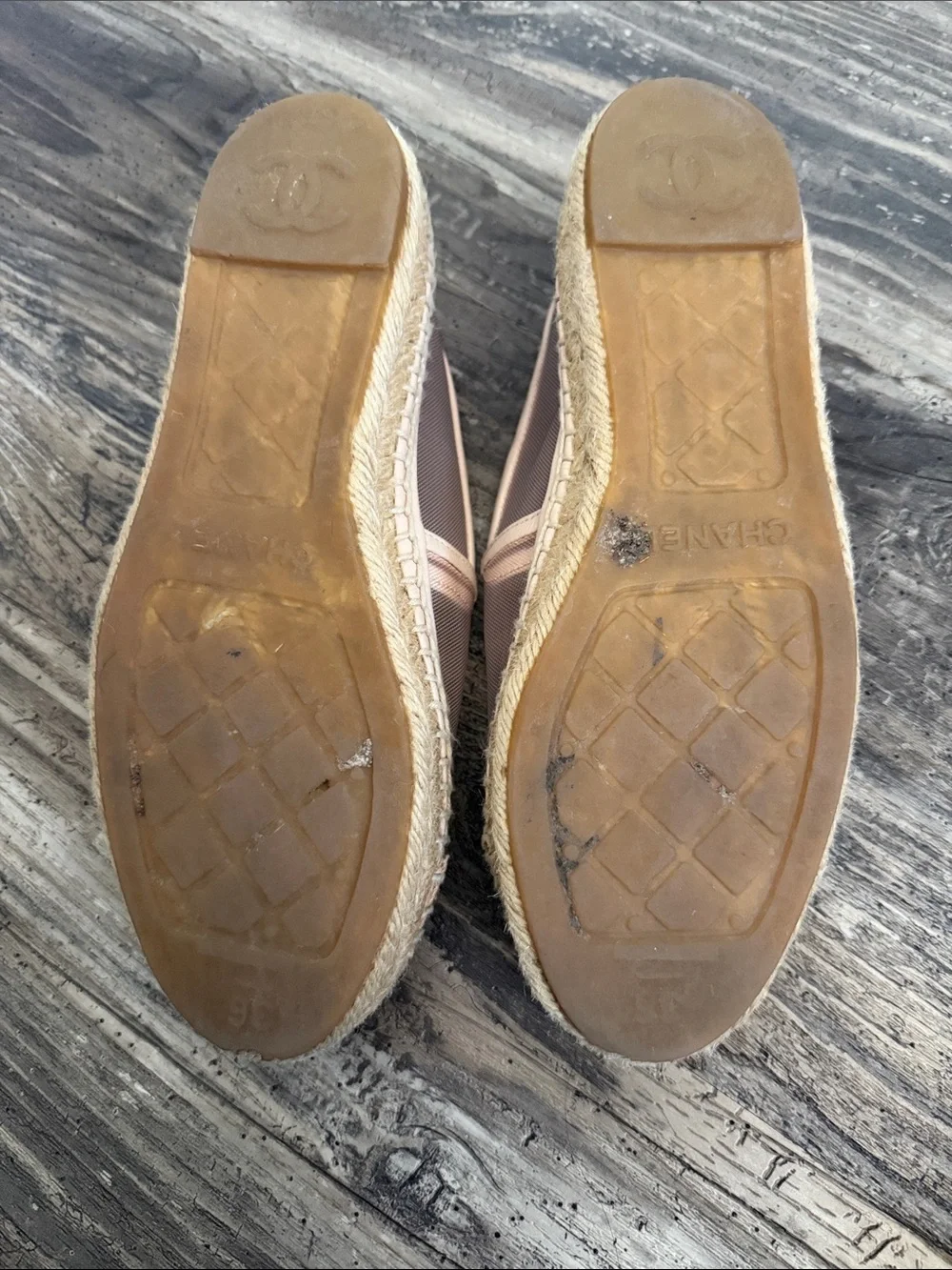 CHANEL Blush Pink Espadrille Flats with CC Logo